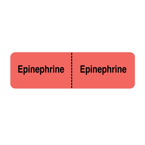 IV Drug Line Label - Epinephrine/Epinephrine 7/8" x 3" Flr Red w/Black